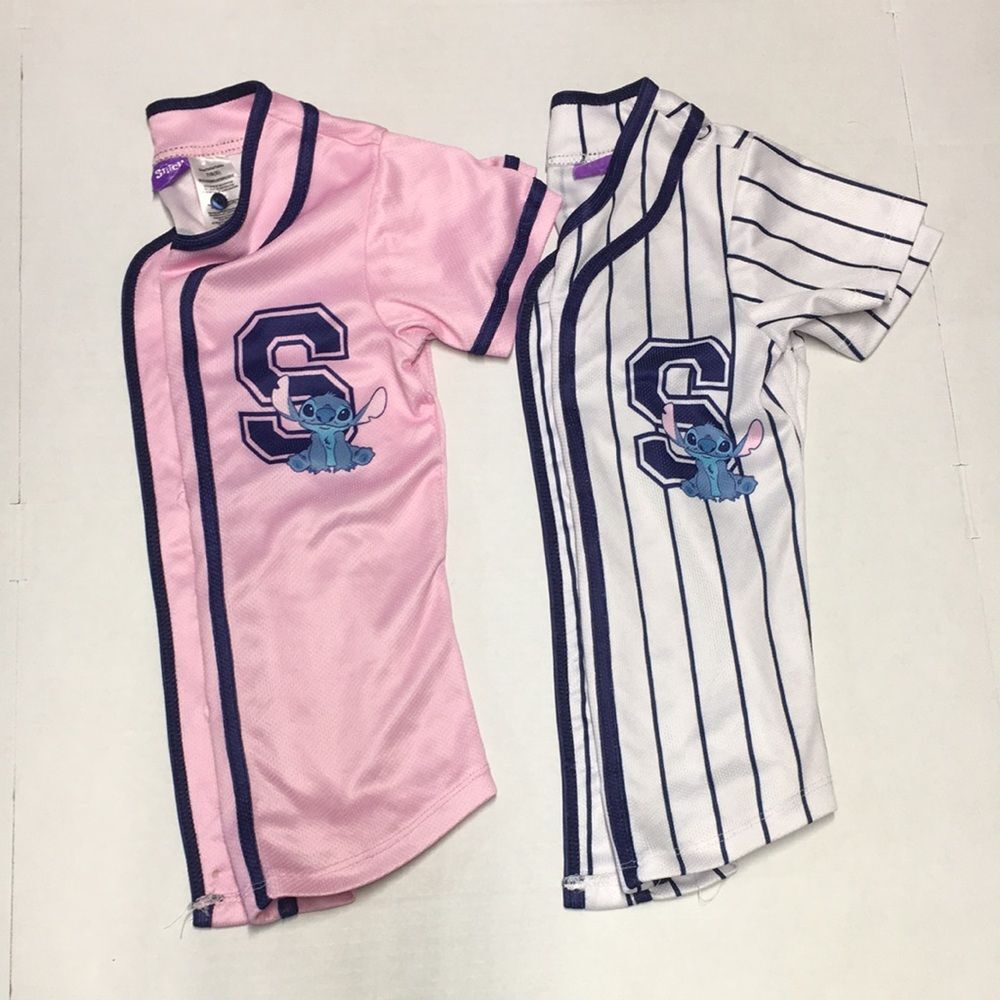 Kids Stitch Baseball Jersey Top - Pink & White S 7/8